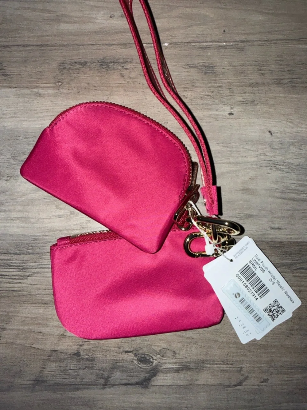 Lululemon Dual Pouch Wristlet Berry Rumble Metallic Wordmark - Picture 3 of 3